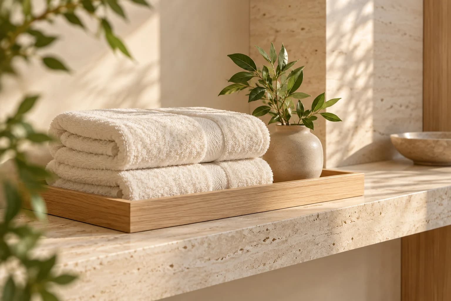 Phối cảnh chi tiết nhỏ: khăn mềm và cây xanh